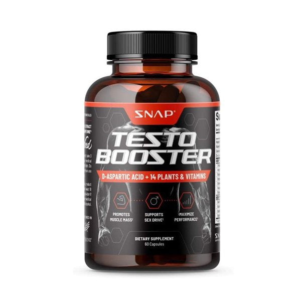 SNAP Supplements Testo Testosterone Booster D-Aspartic Acid + 14 Plants & Vitamins, 60 Capsules