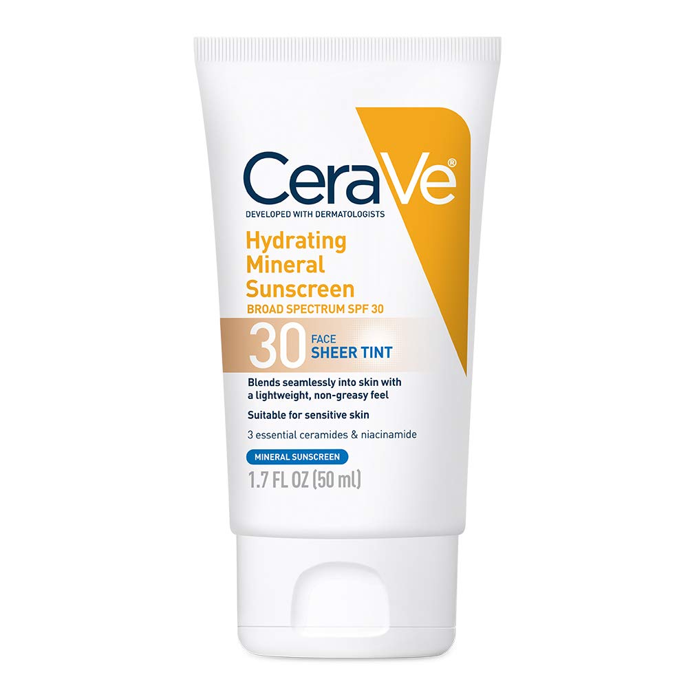 CeraVe Hydrating Mineral Sunscreen SPF 30 with 3 Essential Ceramides & Niacinamide, Sheer Tint, 1.7 fl.oz / 50ml