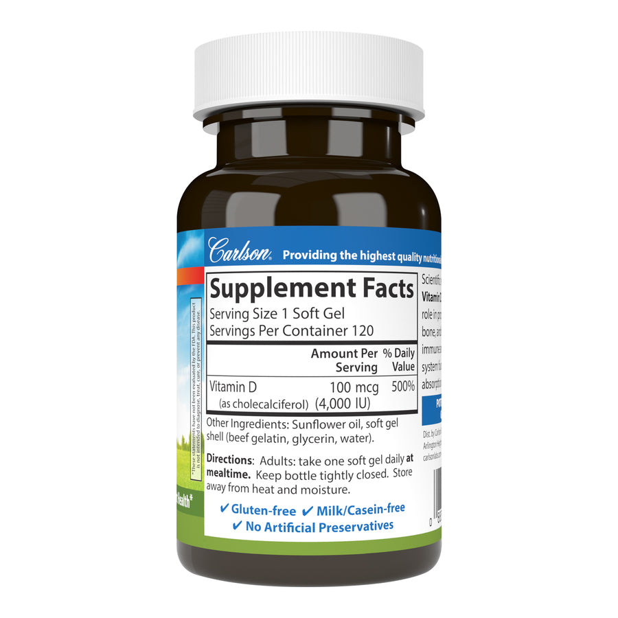 Carlson Vitamin D3 4,000 IU (100mcg) 120 Soft Gels Bone Support, Immune Function & Heart Health