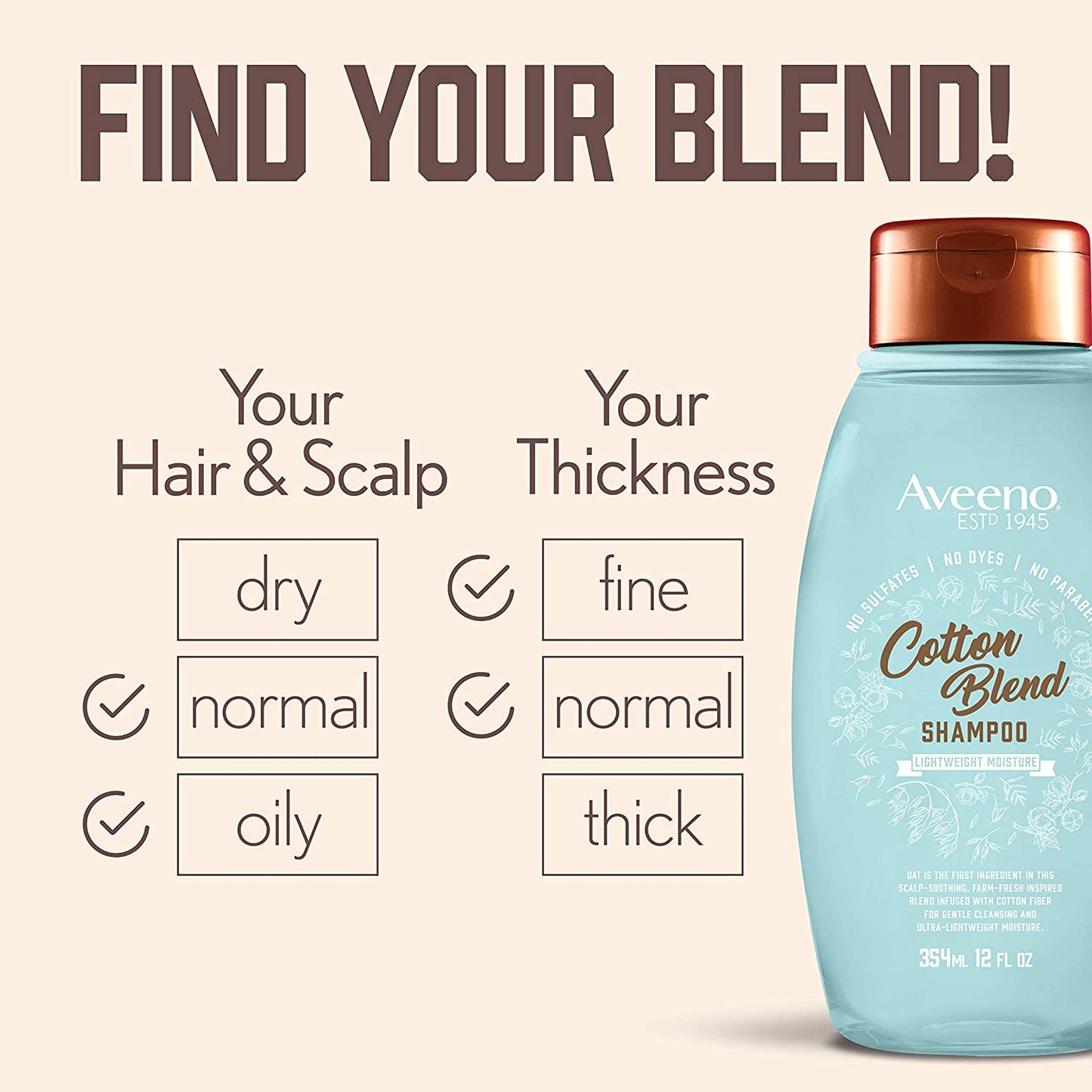 Aveeno Cotton Blend Sulfate-Free Shampoo Lightweight Moisture, 12 fl.oz / 354ml