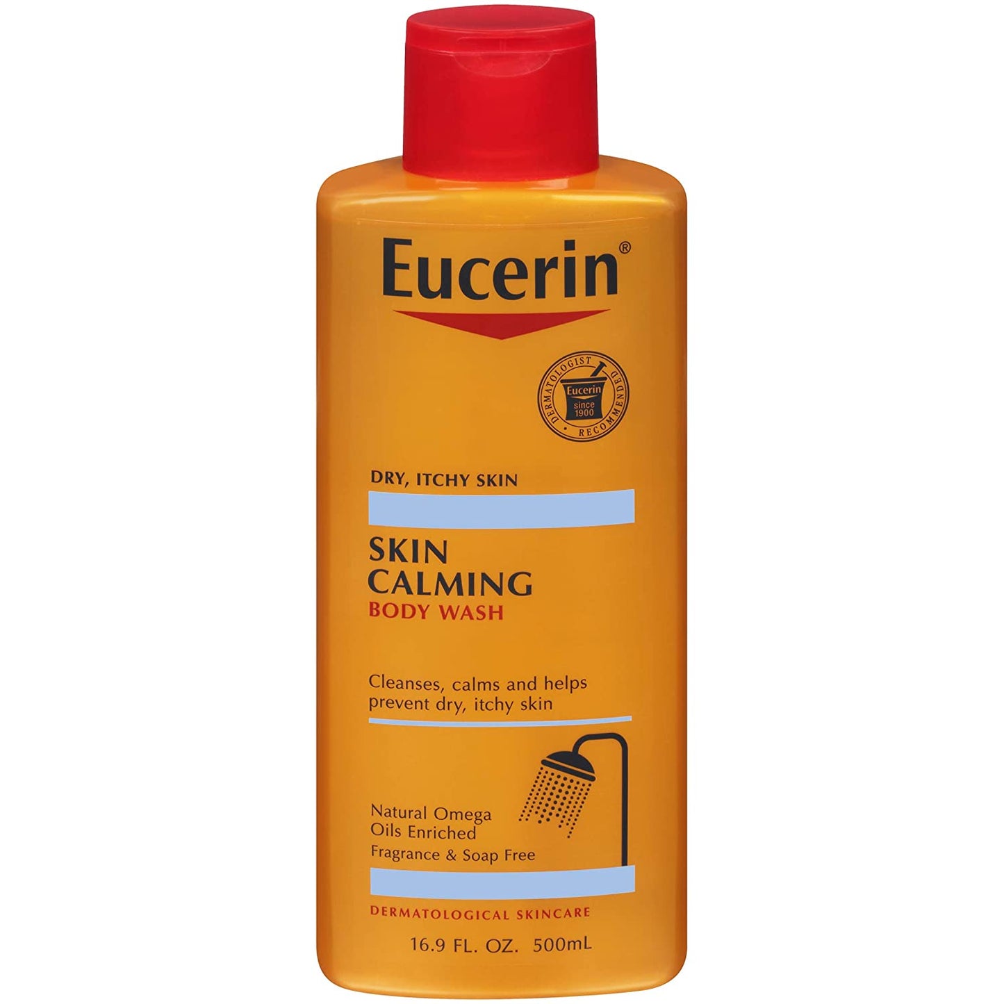 Eucerin Skin Calming Body Wash Enriched with Natural Omega Cleanses & Calms Dry, Itchy Skin, 16.9 fl.oz / 500ml