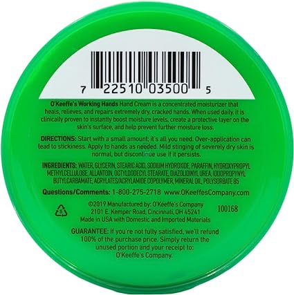 O'Keeffe's Working Hands Hand Cream for Extremely Dry Cracked Hands, 3.4 oz / 96 g