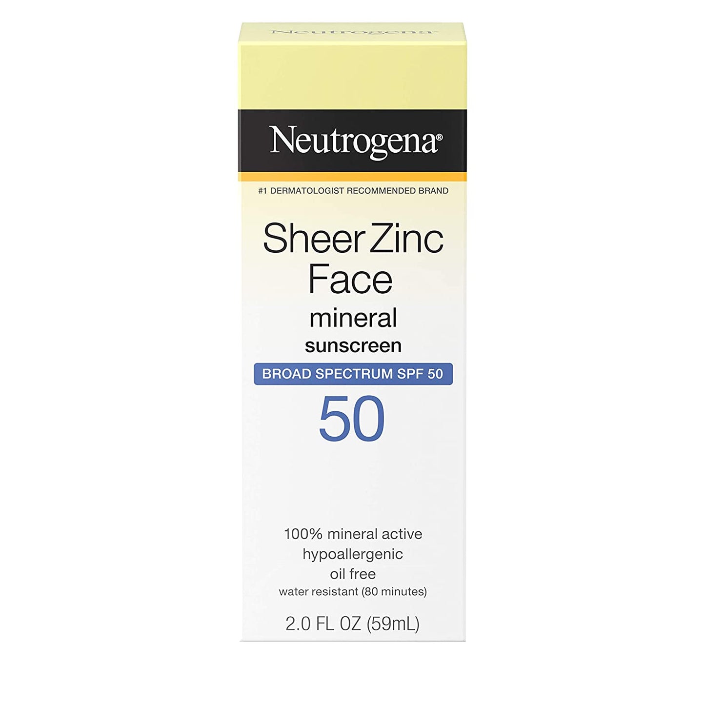 Neutrogena Sheer Zinc Face Mineral Sunscreen Lotion SPF 50, Oil-free & Water Resistant, 2.0 fl.oz / 59ml
