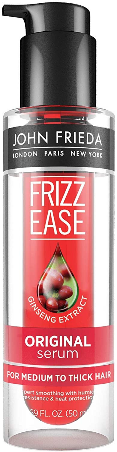 John Frieda Frizz-Ease Hair Serum Original Formula, Anti-Frizz Heat Protecting Infused with Silk Protein, 1.69 oz. / 50ml