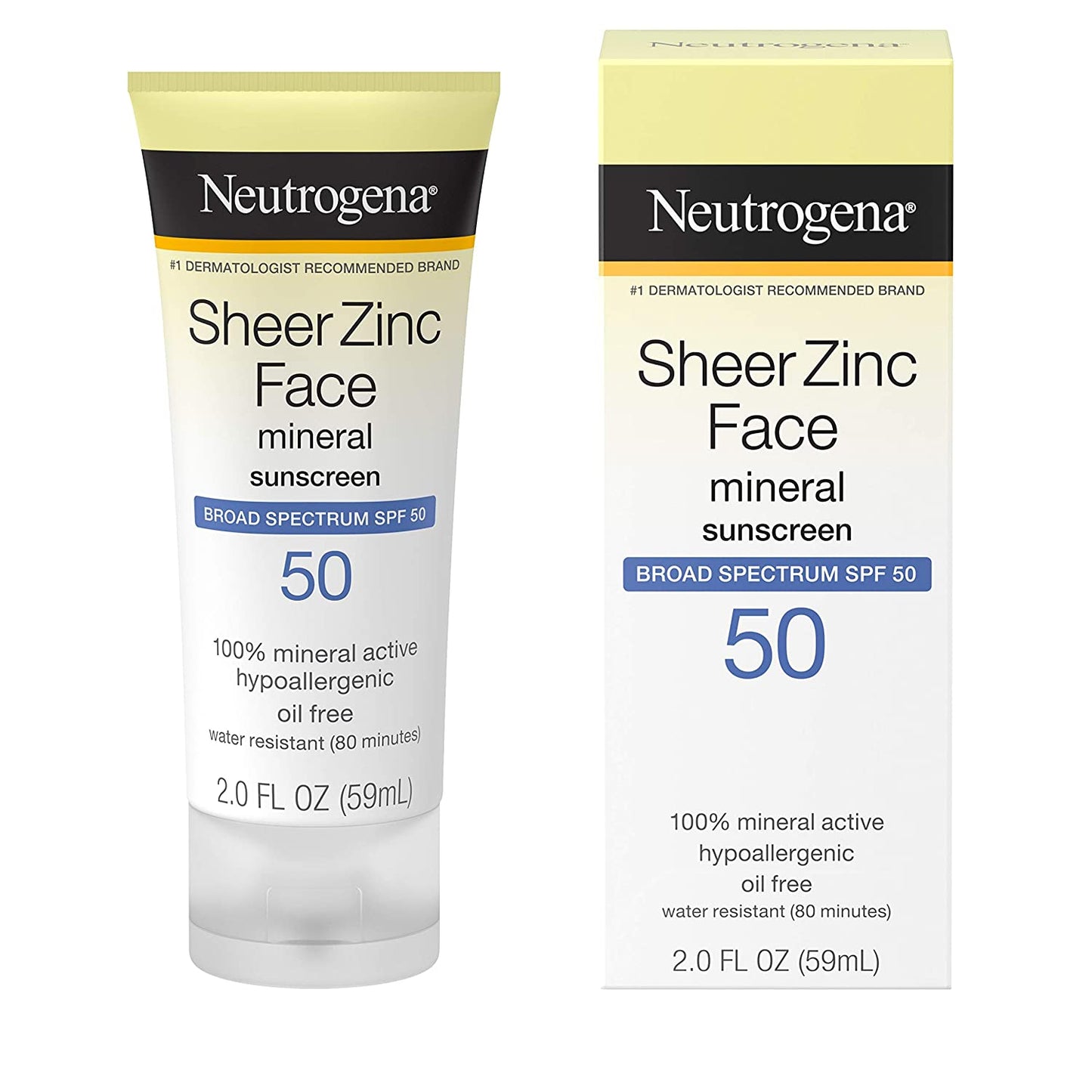 Neutrogena Sheer Zinc Face Mineral Sunscreen Lotion SPF 50, Oil-free & Water Resistant, 2.0 fl.oz / 59ml