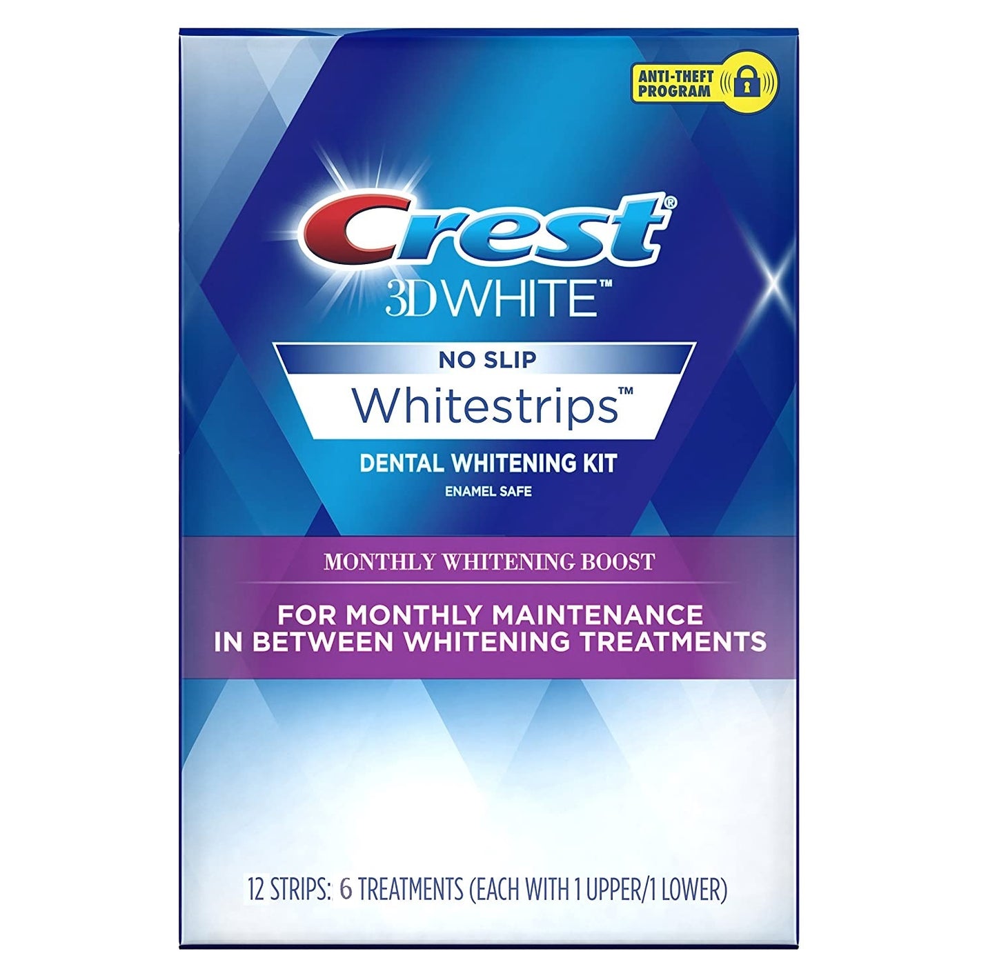 Crest 3D White No Slip Whitestrips Whitening Kit, 12 Strips: 6 Treatments