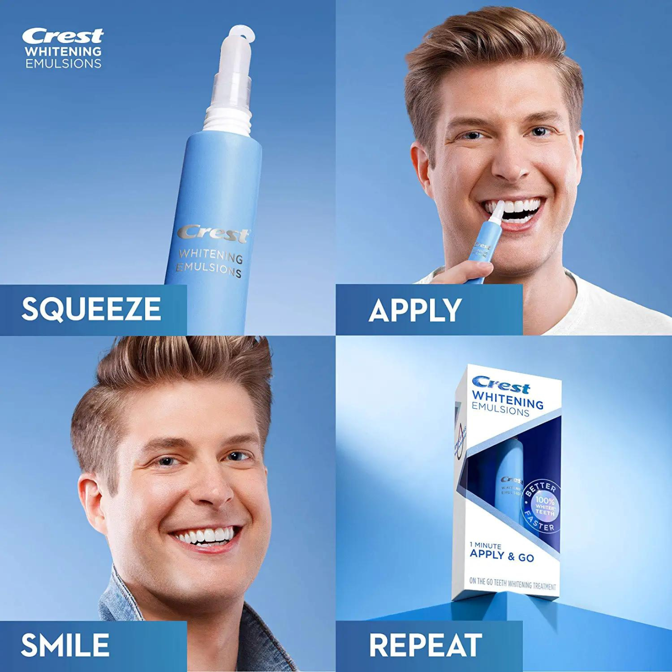 Crest Whitening Emulsions 1 Minute Apply & Go 0.35 Oz On The Go Whitening Treatment PACKAGING MAY VARY