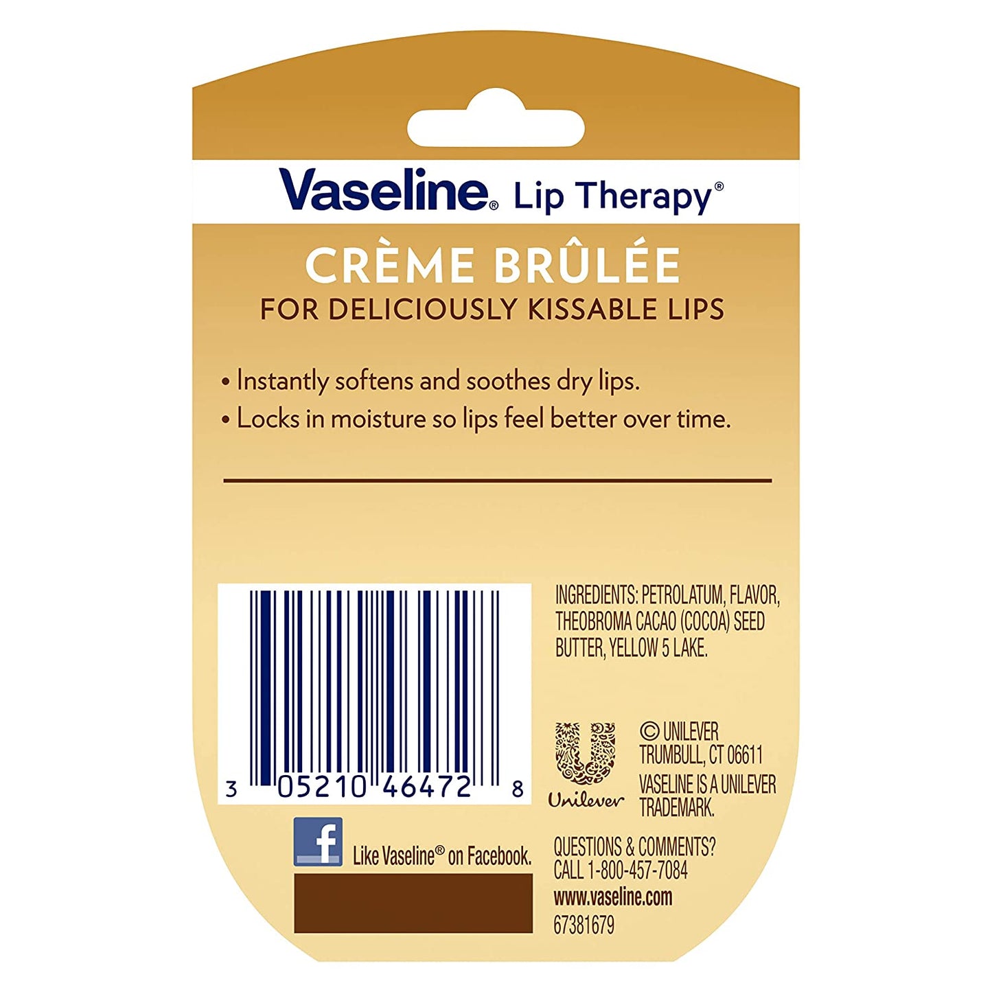 Vaseline Creme Brulee Lip Therapy Lip Balm for Deliciously Kissable Lips, 0.25 oz. / 7g