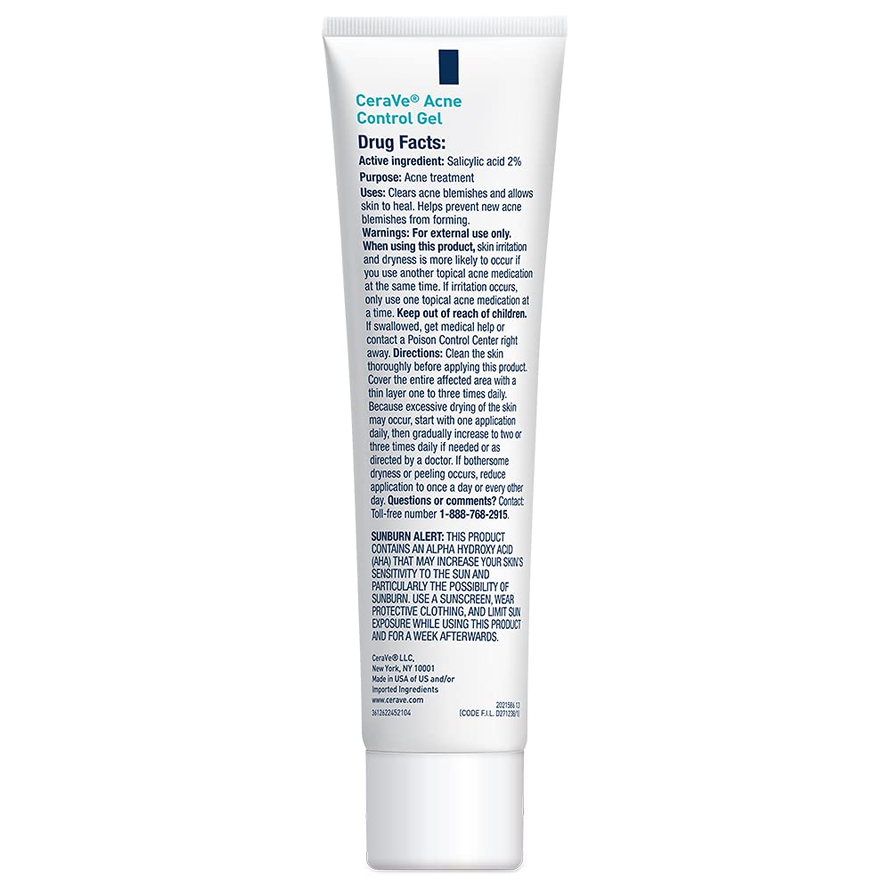 CeraVe Acne Control Gel 2% Salicylic Acid Acne Treatment with AHA & BHA, Alcohol Free, 1.35 fl.oz / 40 ml