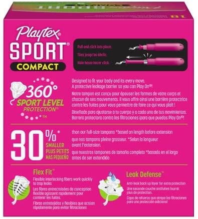 Playtex Sport Super Absorbency Compact Tampons, Discreetly Pocket Sized 18 Counts