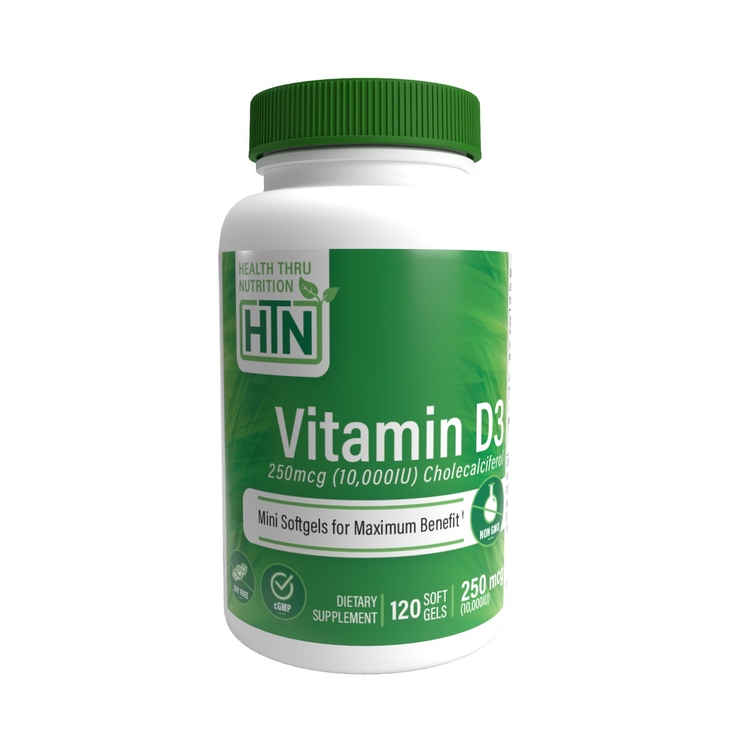 Health Thru Nutrition Vitamin D3 10,000iu (NON-GMO) 120 Softgels