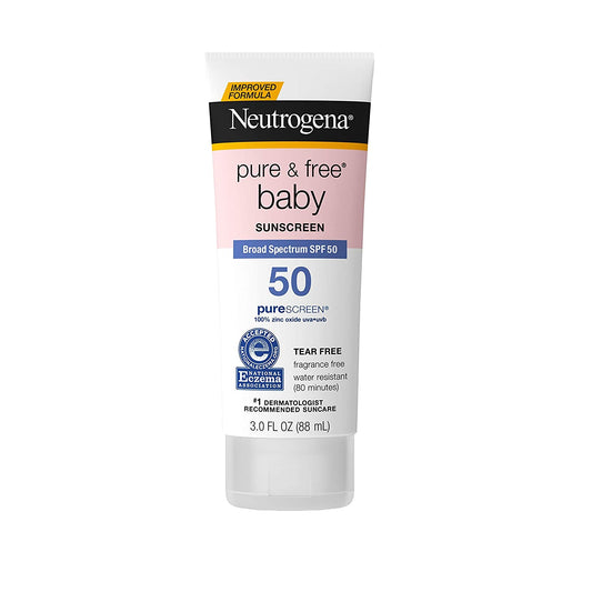 Neutrogena Pure & Free Baby Mineral Sunscreen Lotion with SPF 50 & Zinc Oxide, 3 fl.oz / 88ml