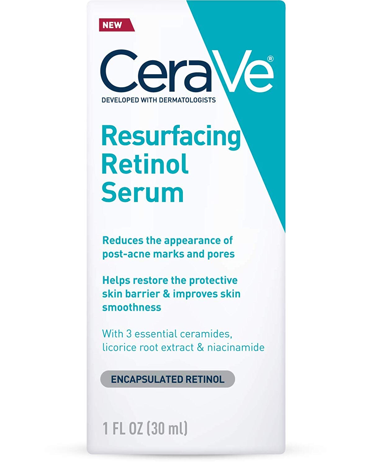 CeraVe Resurfacing Retinol Serum with 3 essential Ceramides, Licorice Extract & Niacinamide, 1 fl.oz / 30ml