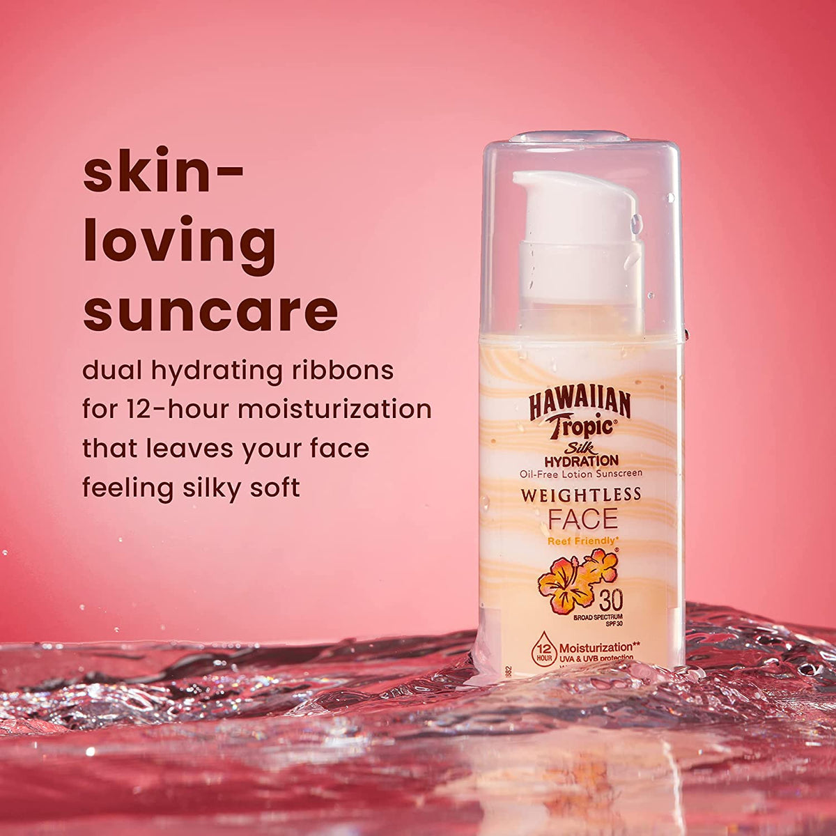 Hawaiian Tropic Silk Hydration Weightless Face Oil-Free Lotion Sunscreen SPF 30, 1.7 fl.oz / 50 ml