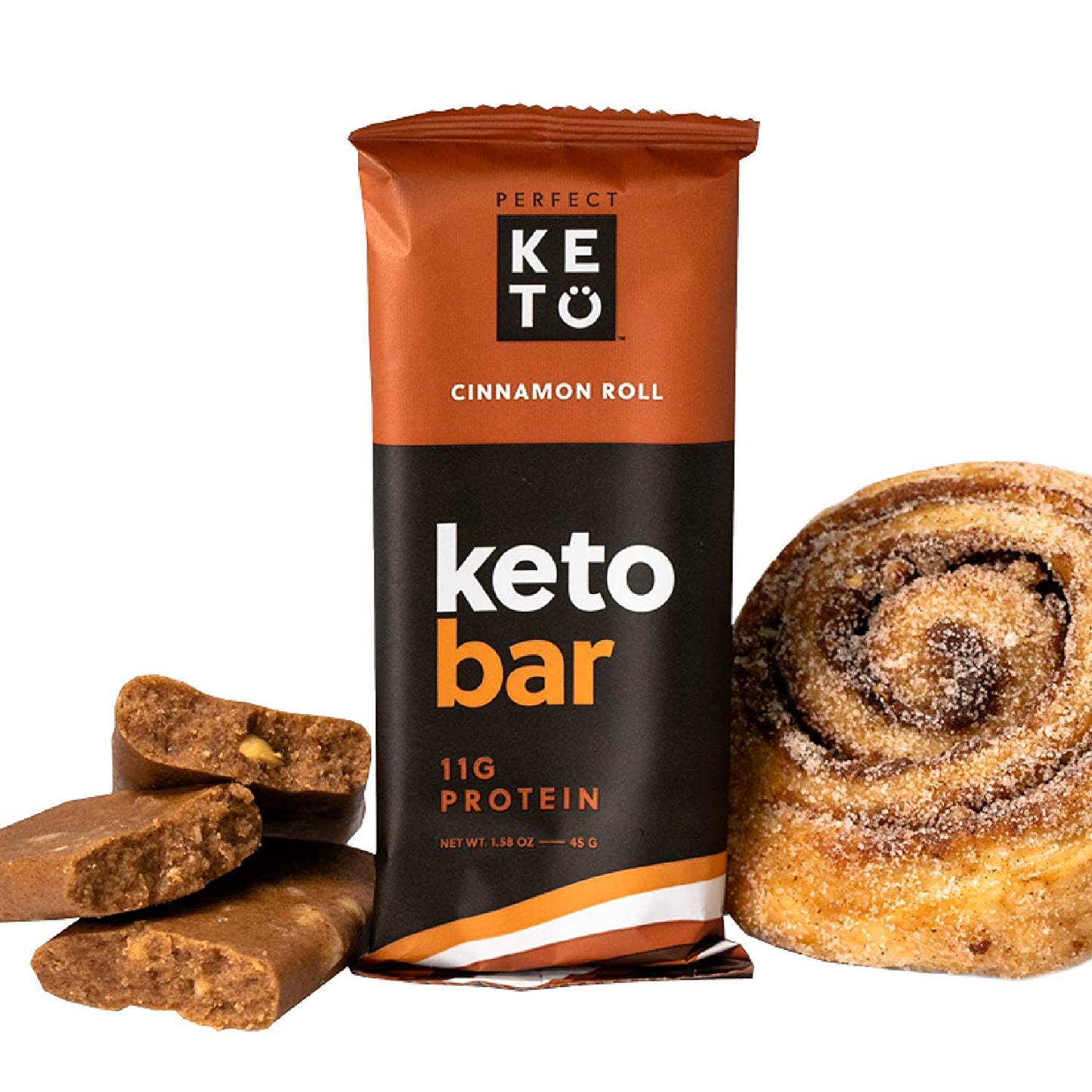 Perfect Keto Bars - Cinnamon Roll - 1 Bar: 3g Net Carbs, 19g Fat, 11g protein - Keto Diet Food Dessert