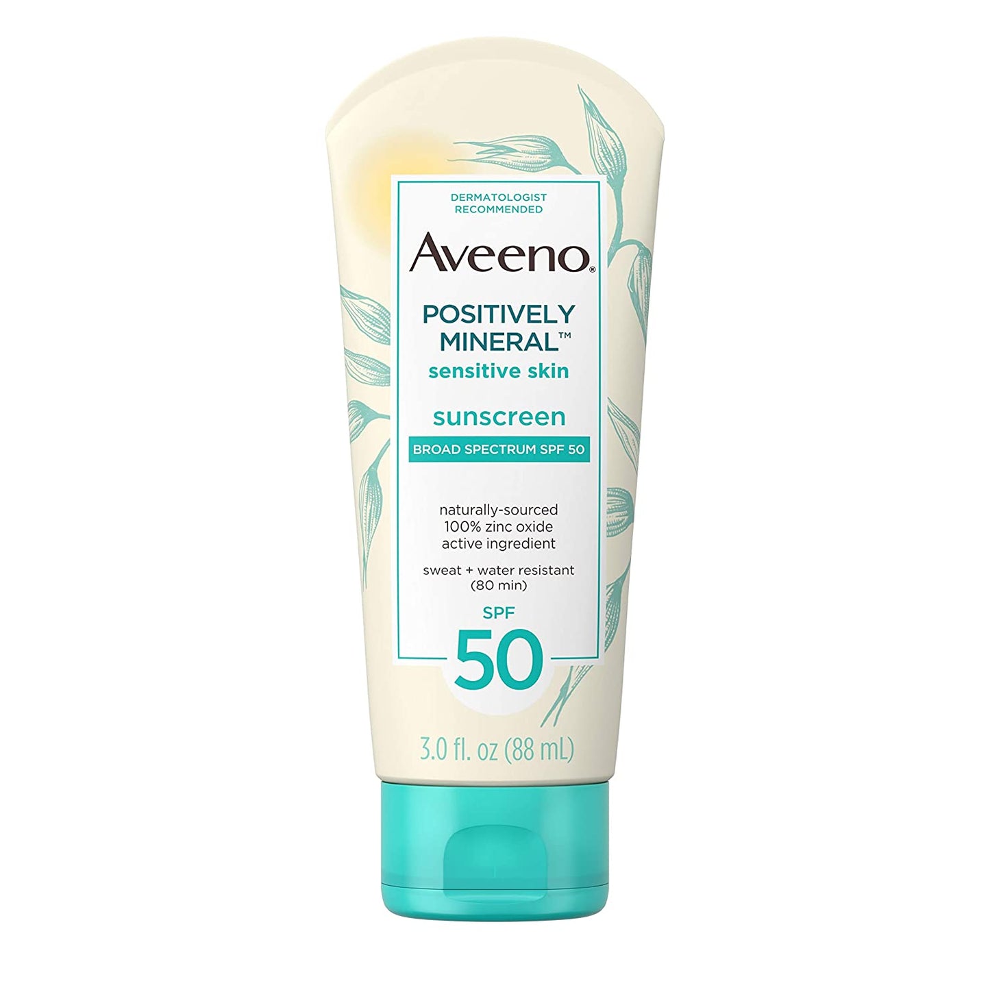 Aveeno Positively Mineral Sensitive Skin Daily Sunscreen Lotion for Face, Broad Spectrum SPF 50, 88 ml