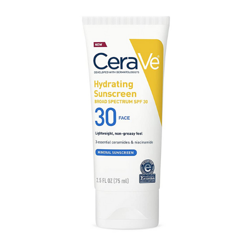 Cerave Zinc Oxide And Titanium Dioxide Hydrating Facial Sunscreen SPF 30, 2.5 oz. / 75ml