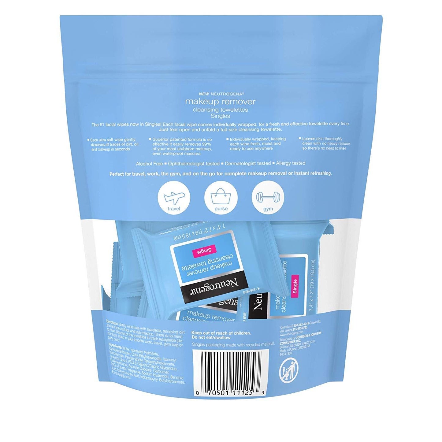 Neutrogena Makeup Remover Cleansing Towelette Singles, Daily Face Wipes To Remove Dirt, Oil, Makeup & Waterproof Mascara, Individually Wrapped, 20 Ct