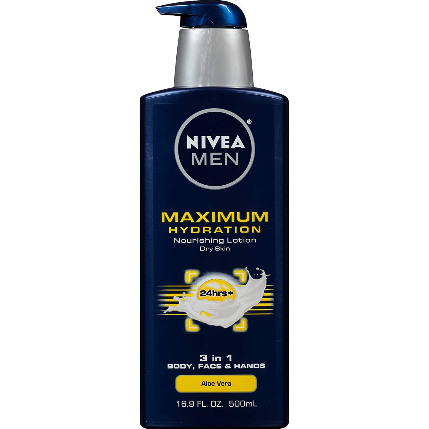 NIVEA Men Maximum Hydration Aloe Vera 3-in-1 Nourishing Lotion for Body, Face & Hands, 16.9 fl.oz / 500 ml