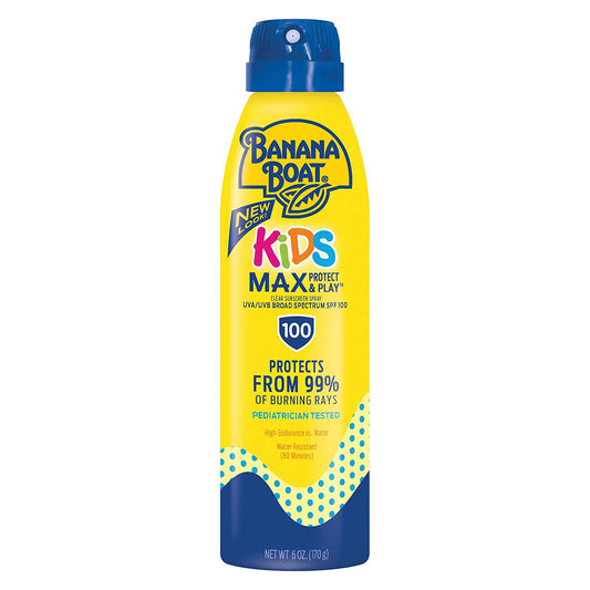 Banana Boat Kids Max Protect & Play Clear Sunscreen Spray UVA/UVB Broad Spectrum SPF 100, 6 oz. / 170g