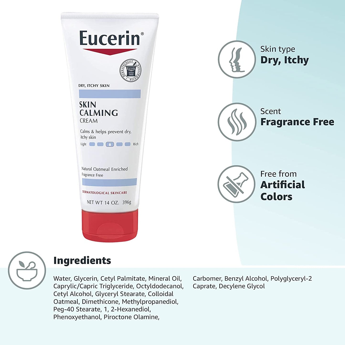 Eucerin Skin Calming Itch Soothing Cream Natural Oatmeal Enriched 14 oz. / 396g