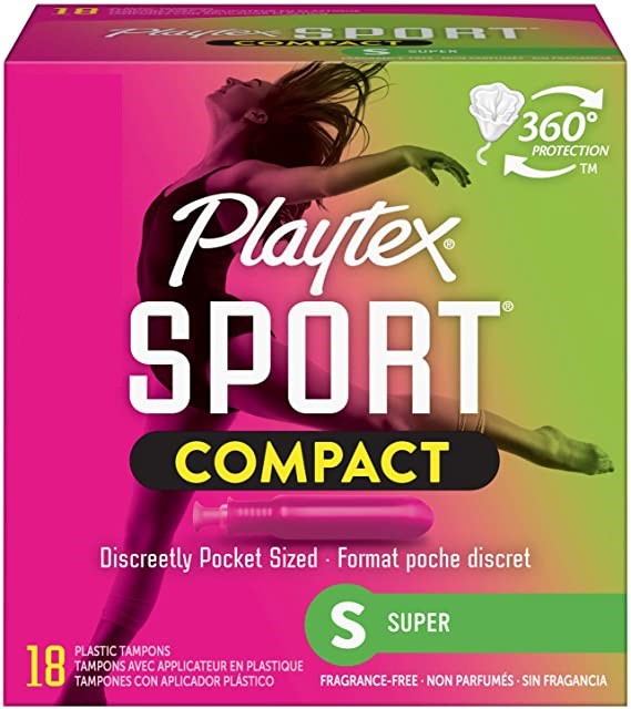 Playtex Sport Super Absorbency Compact Tampons, Discreetly Pocket Sized 18 Counts