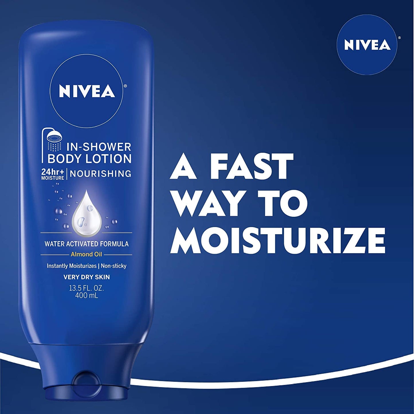 Nivea In-Shower Body Lotion Nourishing 24 hr+ Moisture Water Activated Formula Almond Oil 400 mL