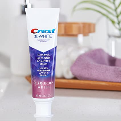 Crest 3D White Fluoride Anticavity Enamel Safe Whitening Glamorous White Toothpaste, Mint  107 g