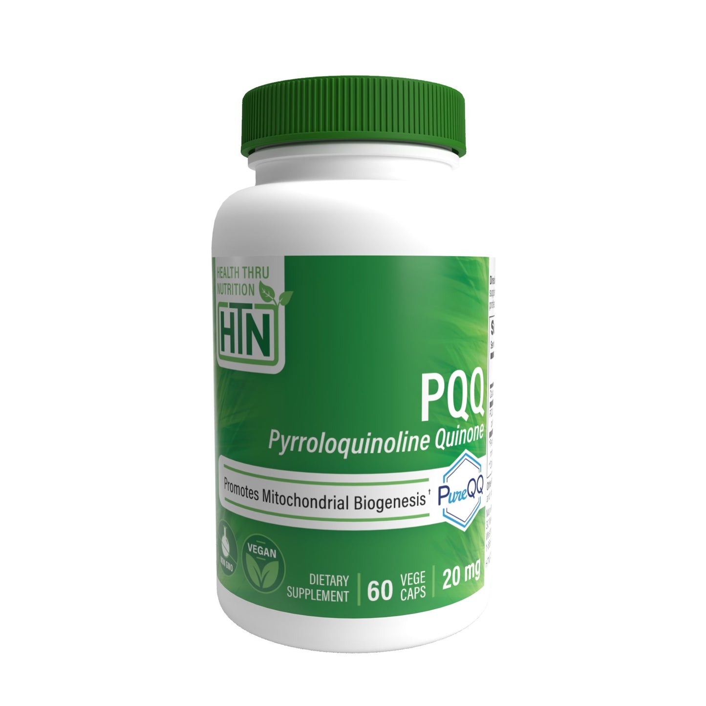 Health Thru Nutrition PQQ Pyrroloquinoline Quinone (as PureQQ™) 20mg (NON-GMO) 60 Vegecaps Promotes Mitochondrial Biogenesis