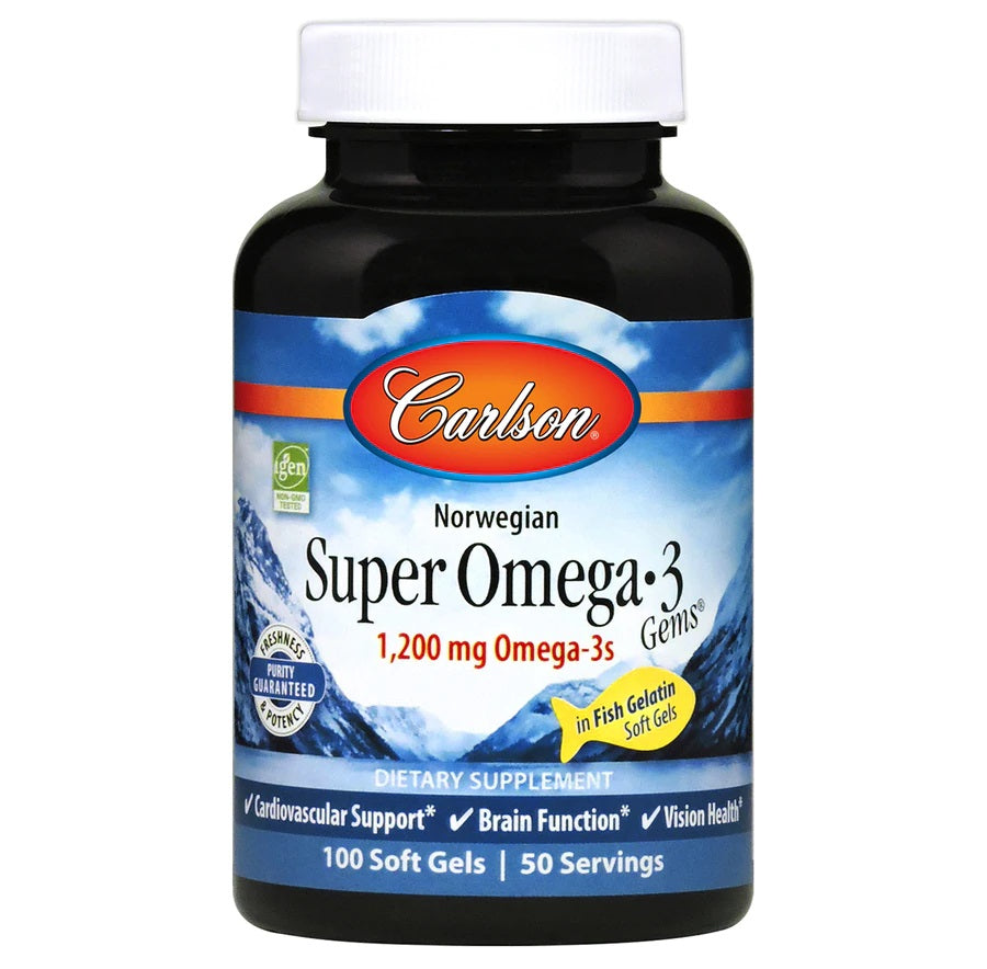 Carlson Norwegian Super Omega-3 Gems 1200 mg in Fish Gelatin 100 Softgels / 50 Servings