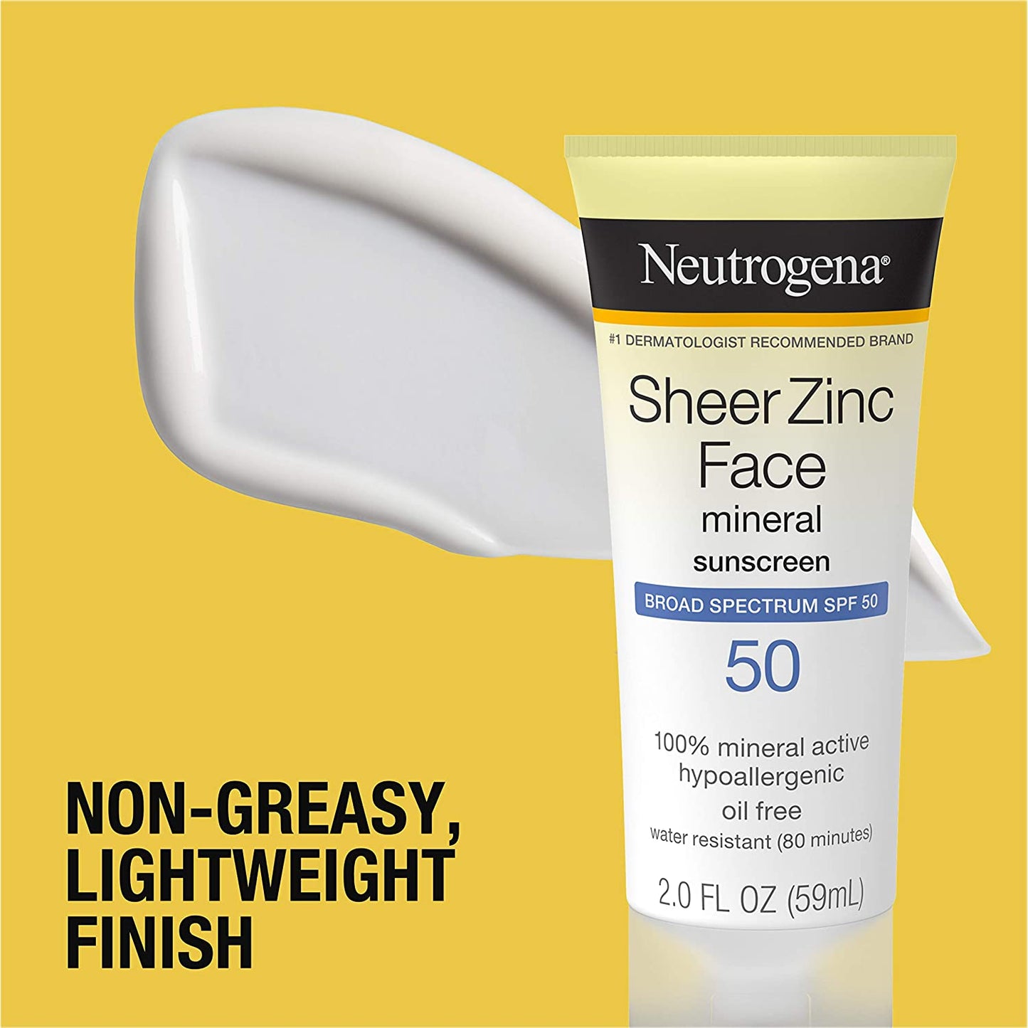 Neutrogena Sheer Zinc Face Mineral Sunscreen Lotion SPF 50, Oil-free & Water Resistant, 2.0 fl.oz / 59ml
