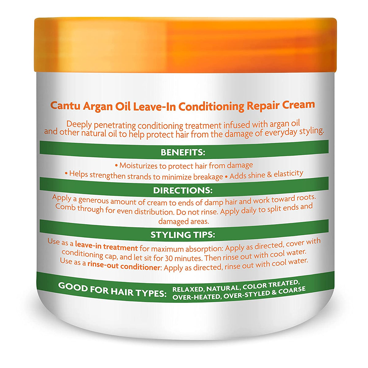 Cantu Argan Oil Leave-In Conditioning Repair Cream, 16 oz / 453 g (PACKAGING MAY VARY)