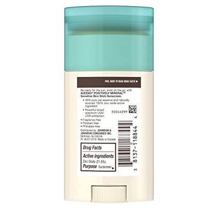 Aveeno Positively Mineral Sunscreen Stick for Sensitive Skin SPF 50 (1.5 oz 42g) PACKAGING MAY VARY