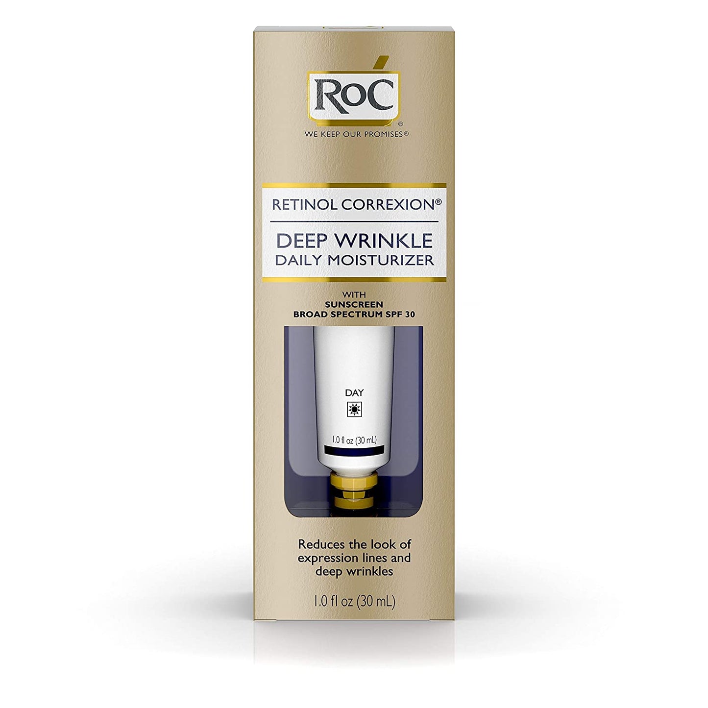 RoC Retinol Correxion Deep Wrinkle Daily Moisturizer with Sunscreen Broad Spectrum SPF 30, 1.0 fl.oz / 30ml (PACKAGING MAY VARY)