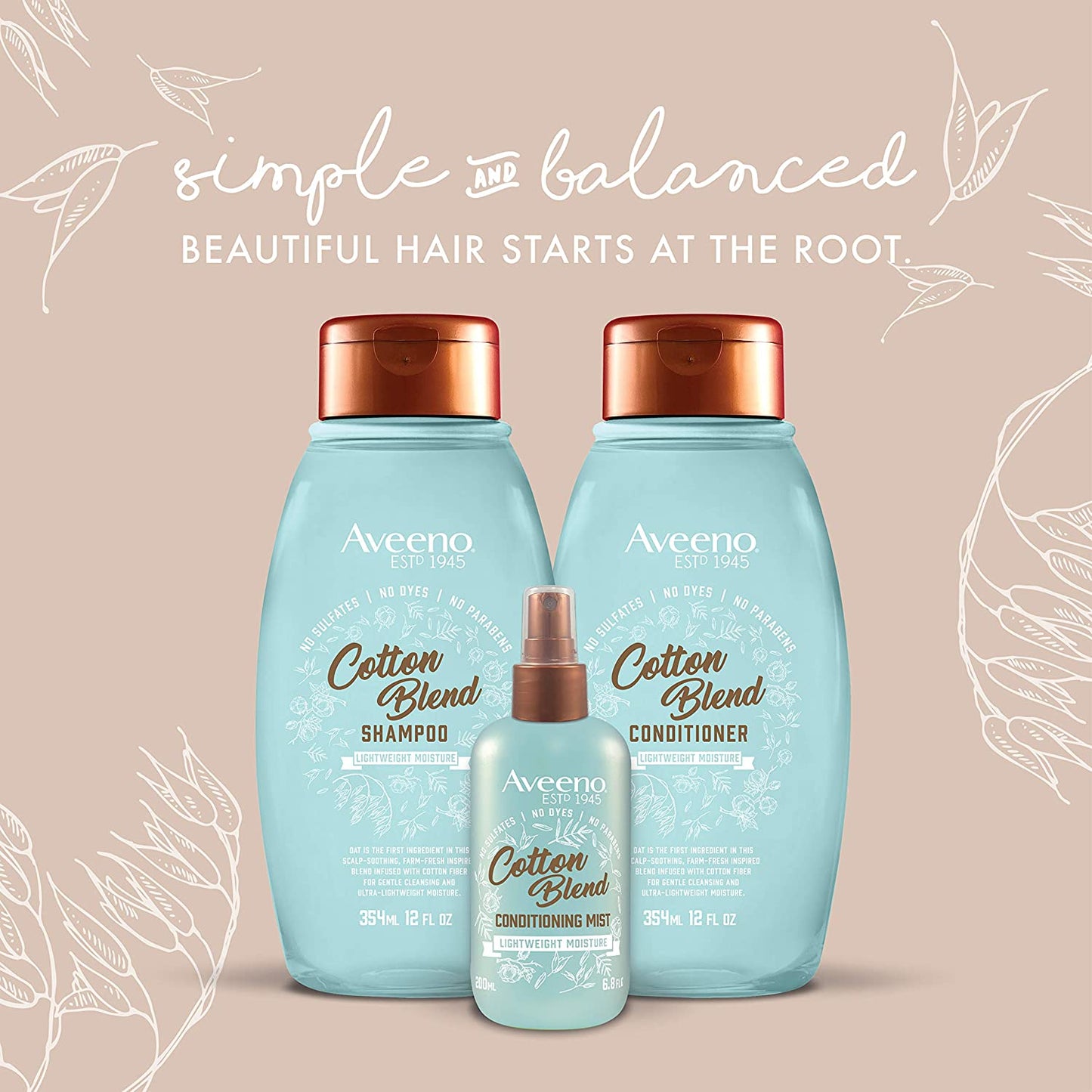 Aveeno Cotton Blend Sulfate-Free Shampoo Lightweight Moisture, 12 fl.oz / 354ml