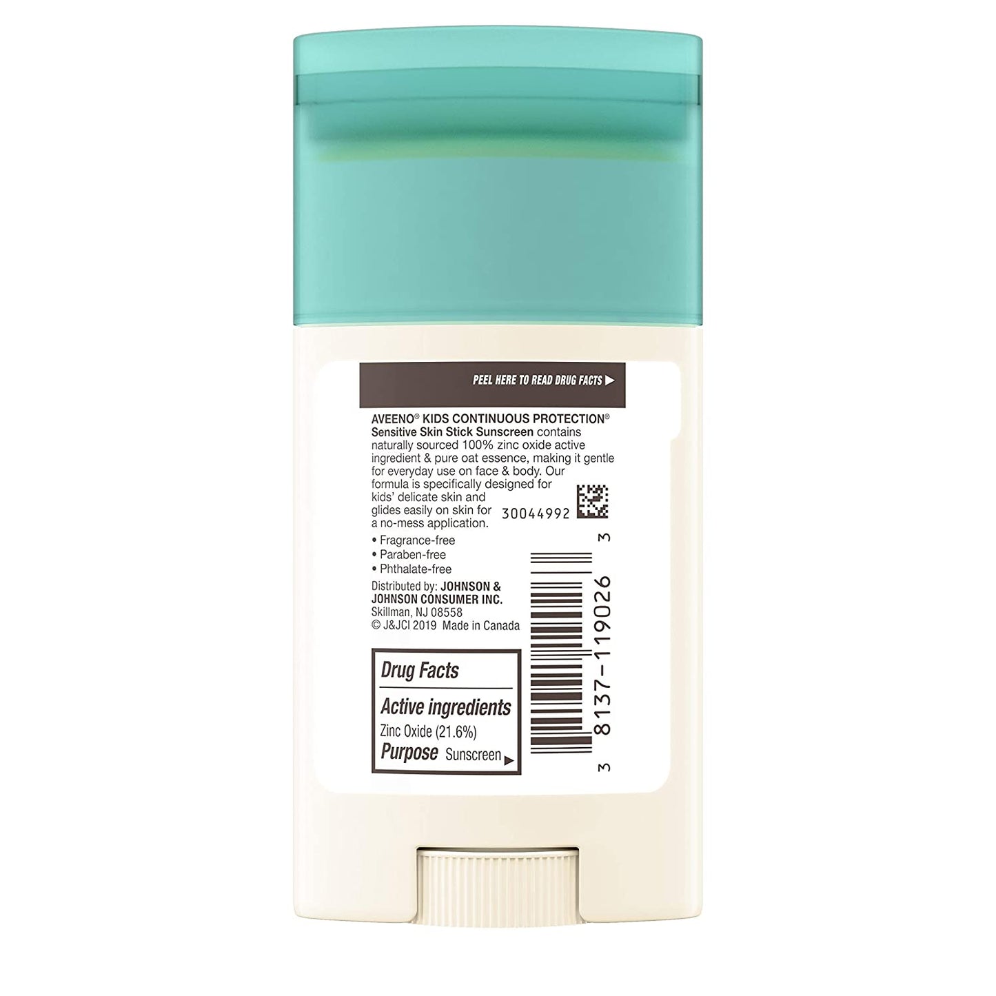 Aveeno Kids Continuous Protection Sensitive Skin Mineral Sunscreen Stick with Broad Spectrum SPF 50, 1.5 oz. / 42g