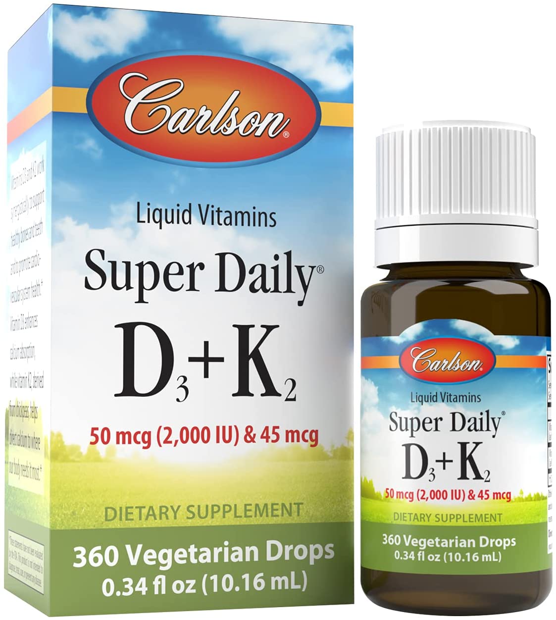 Carlson Super Daily D3 + K2 2,000 IU 360 Vegetarian Drops 0.34 fl oz / 10.16 mL