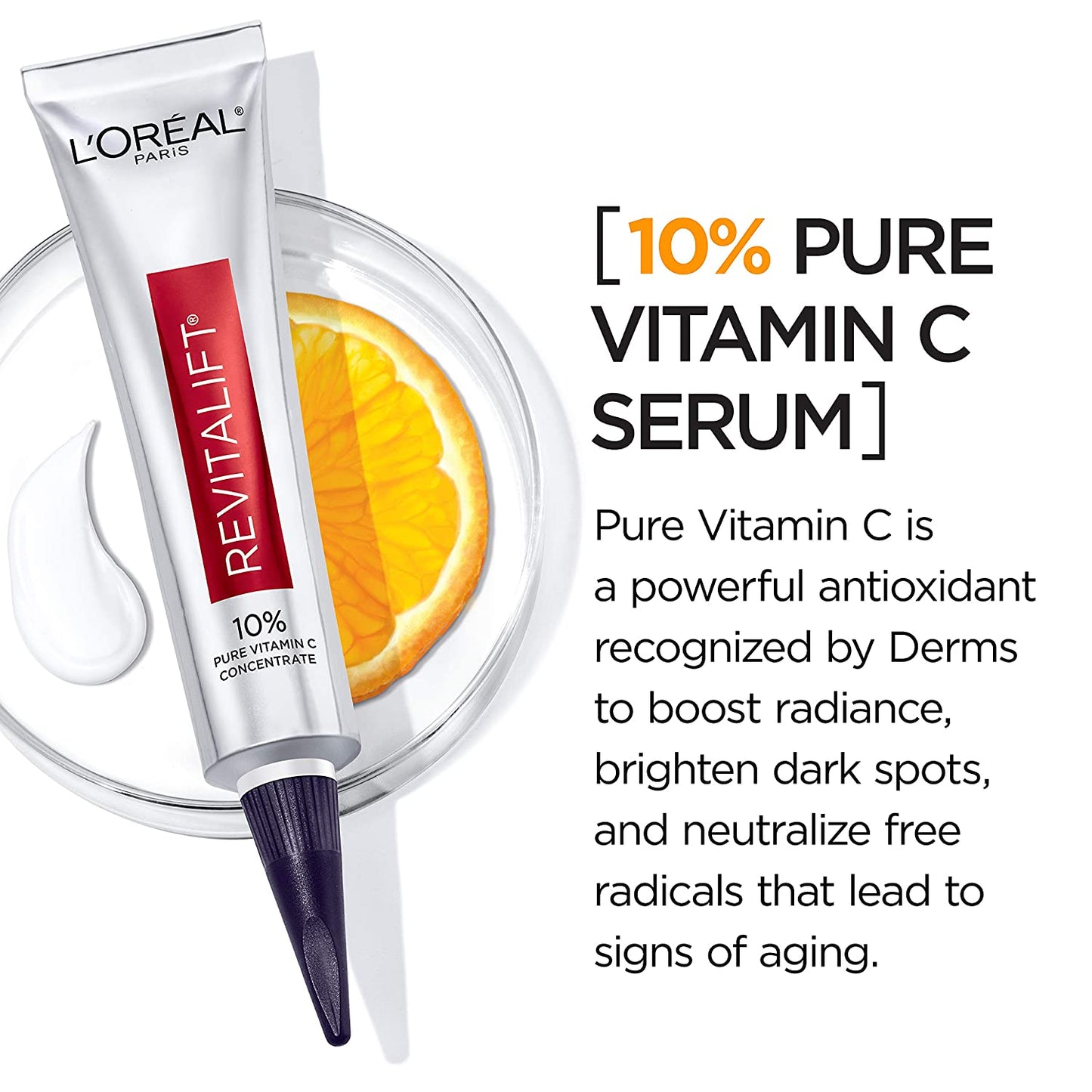 LOreal Revitalift Derm Intensives 10% Pure Vitamin C Serum with Hyaluronic Acid, 1.0 fl.oz / 30ml