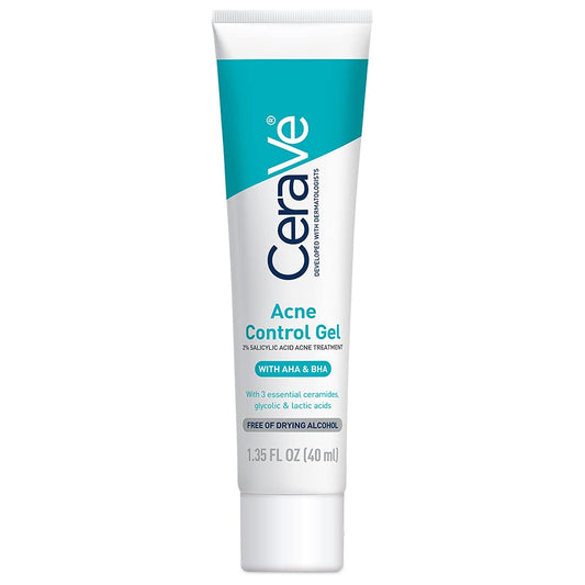 CeraVe Acne Control Gel 2% Salicylic Acid Acne Treatment with AHA & BHA, Alcohol Free, 1.35 fl.oz / 40 ml