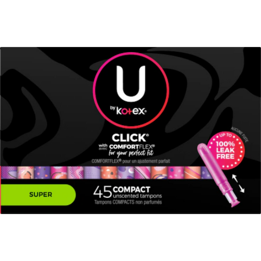 U by Kotex Click with Avec Comfortflex Compact Tampons - 45 Unscented Tampons