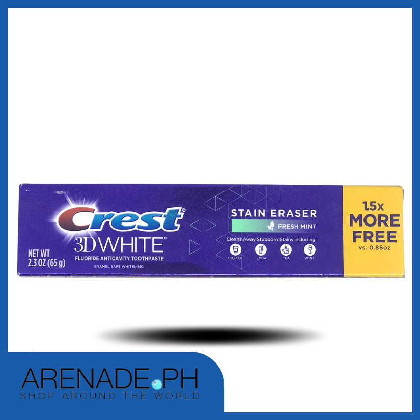 Crest 3D White Fluoride Anticavity Toothpaste Stain Eraser Fresh Mint 2.3 Oz (65g)
