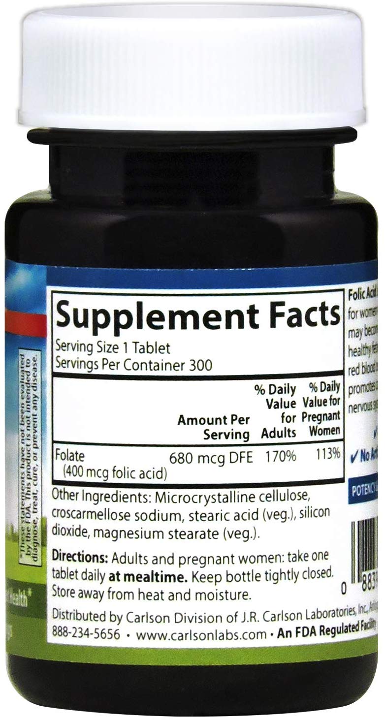 Carlson Folic Acid 400 mcg 300 Tablets Prenatal Support