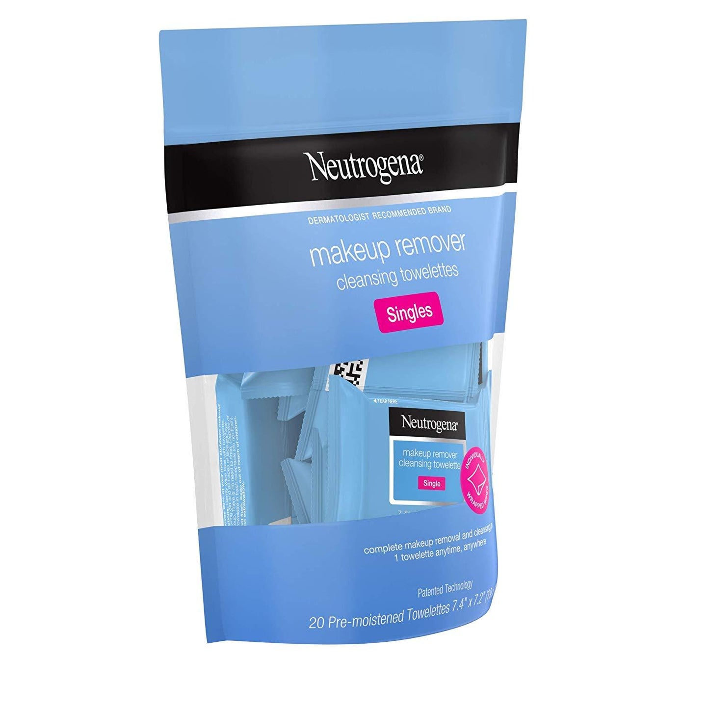 Neutrogena Makeup Remover Cleansing Towelette Singles, Daily Face Wipes To Remove Dirt, Oil, Makeup & Waterproof Mascara, Individually Wrapped, 20 Ct