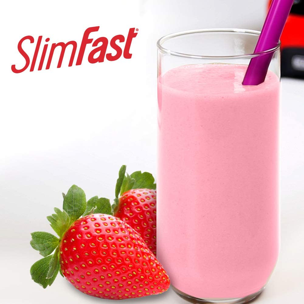 SlimFast Original Strawberries & Cream Meal Replacement Shake Mix – Weight Loss Powder – 12.83 Oz. Canister – 14 Servings - Pantry Friendly
