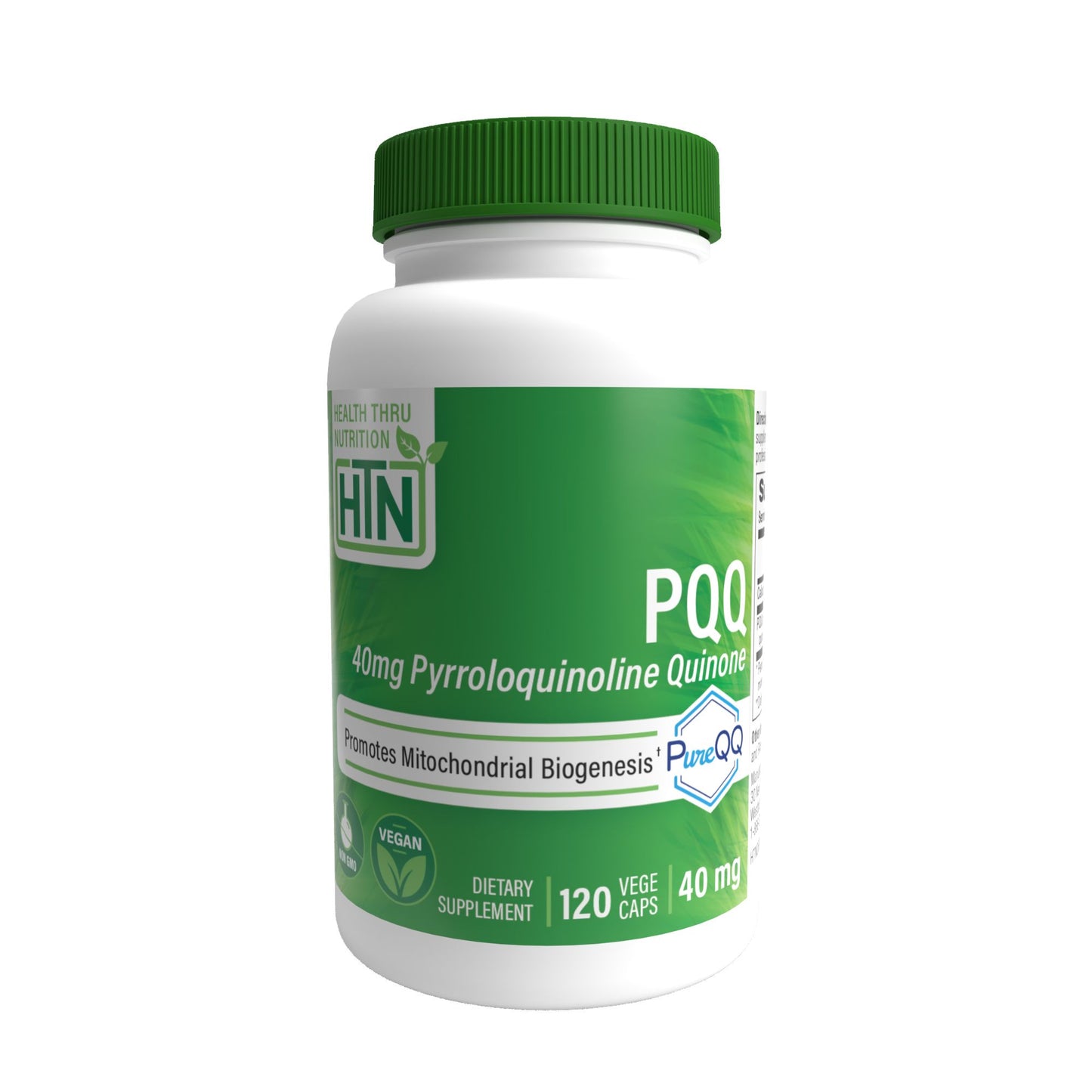 Health Thru Nutrition PQQ Pyrroloquinoline Quinone (as PureQQ™) 40mg (NON-GMO) 120 Vegecaps Promotes Mitochondrial Biogenesis