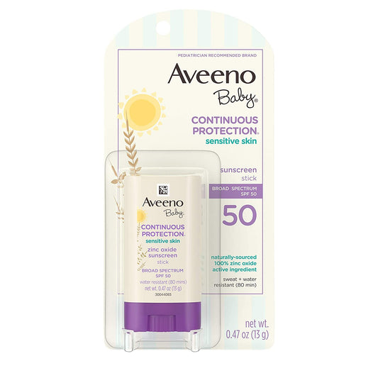 Aveeno Baby Continuous Protection Sensitive Skin Zinc Oxide Sunscreen Stick with Broad Spectrum SPF 50, 0.47 oz. / 13g