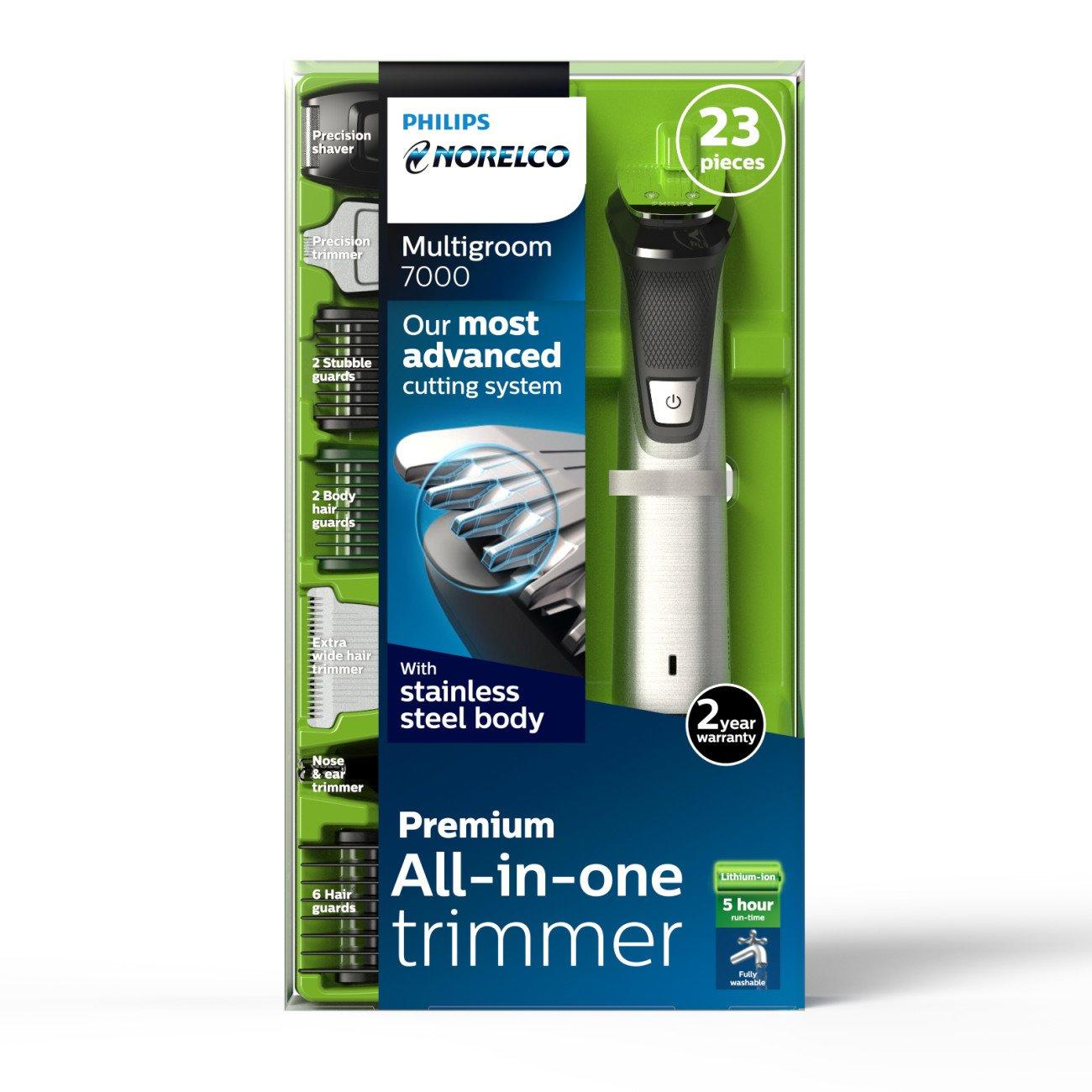 Philips Norelco MG7750/49 Multigroom 7000 Face Styler and Grooming Kit (23 Trimming Pieces, DualCut Technology)