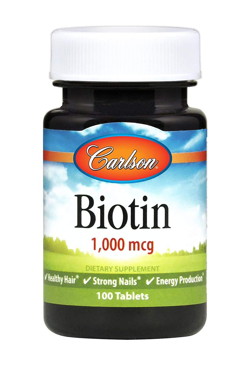 Carlson Biotin 1 mg / 1000 mcg 100 Tablets for Healthy Hair, Skin, Nails