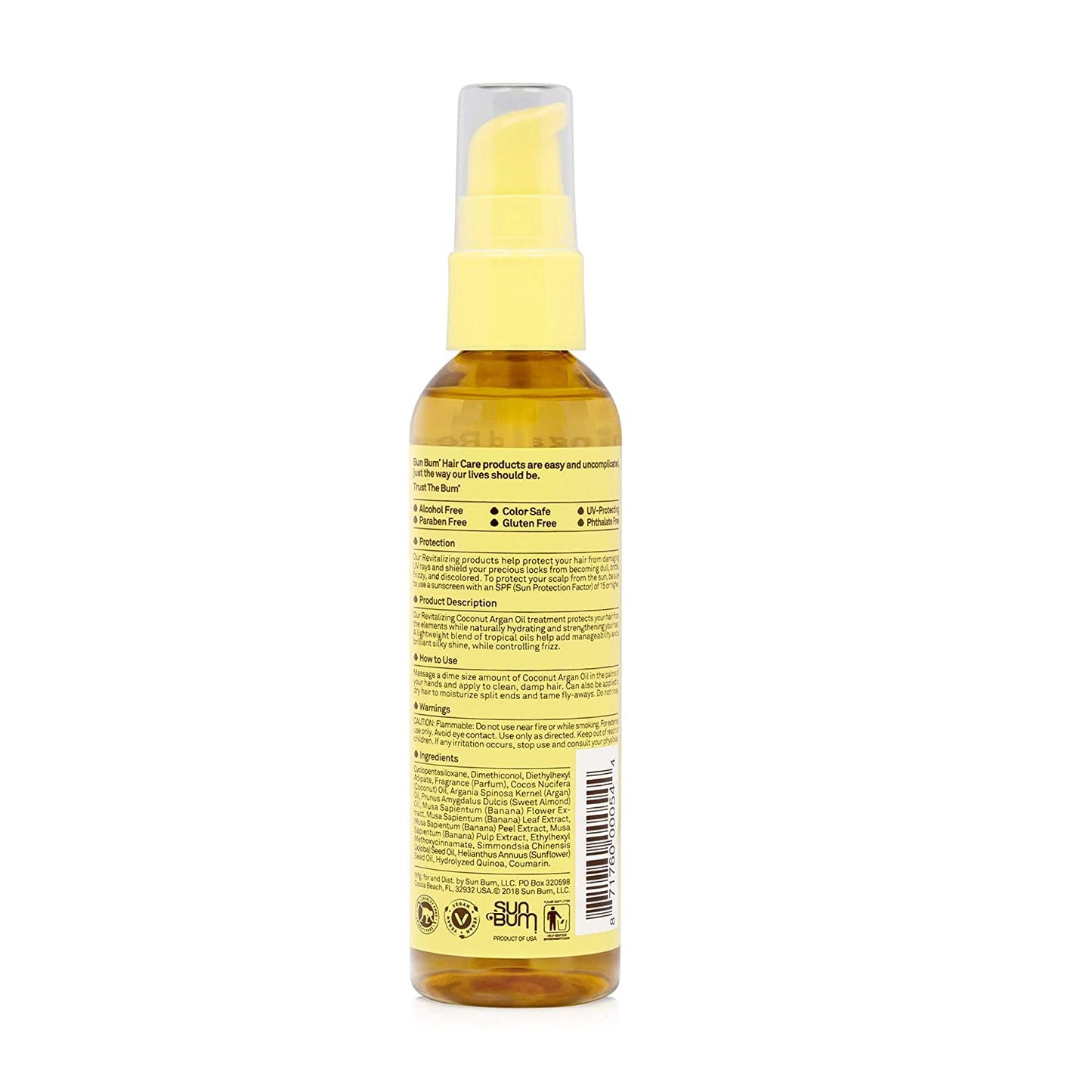 Sun Bum Revitalizing Coconut Argan Oil Smoothing & Restoring for All Hair Types, 3 fl.oz / 88ml