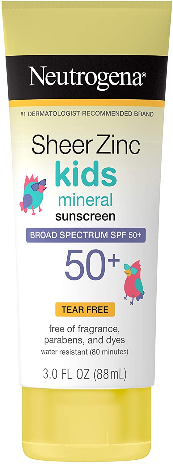 Neutrogena Sheer Zinc Oxide Kids Mineral Sunscreen Lotion SPF 50+ with UVA/UVB Protection, 3 oz / 88 ml